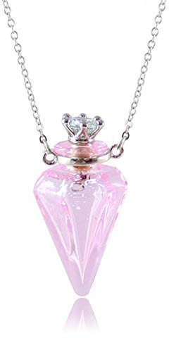 Bysxny 1PC Colorful Cone Bottle Aroma Essential Oil Diffuser Pendant Necklace for Womens Perfume Vial Pendant Necklace Jewelry Unique Gift (Pink Cone)
