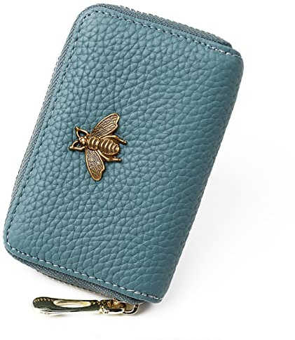 imeetu RFID Credit Card Holder, Small Leather Zipper Card Case Wallet for Women (Lite,Peacock Blue)