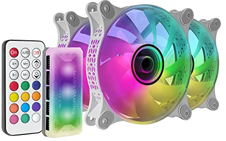 Mars Gaming MF-3DKIT Weiß, Kit 3 ARGB 360° 12cm Lüfter, 3D Infinity Mirror, Anti-vibrationssystem, ARGB Controller, RF Fernbedienung, Voll Kompatibel