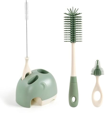 Vicloon Baby Flaschenbürste Set, Flaschenbürste Baby mit Aufbewahrungsständer, Babyflaschenbürste Reiniger, Silikon Babyflaschenbürste für Babyflaschenbürste und Sauger, BPA-frei(Grün)