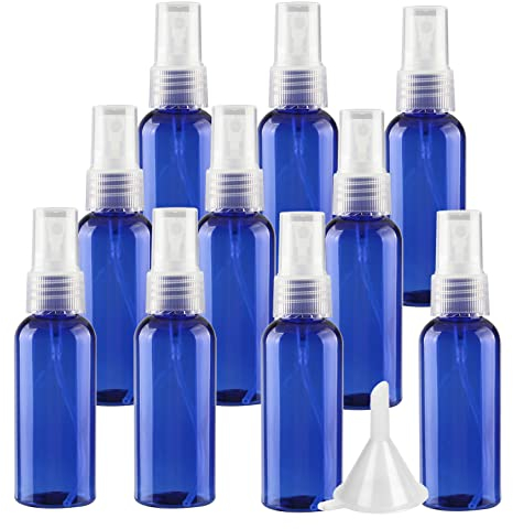 LusDoly 10 Stück, 50ml Blau Plastik Kunststoff Sprühflasche Mit Transparent Sprüher Nachfüllbar Sprühflaschen Leer für Parfümzerstäuber Zerstäuberflasche Reise Flakons