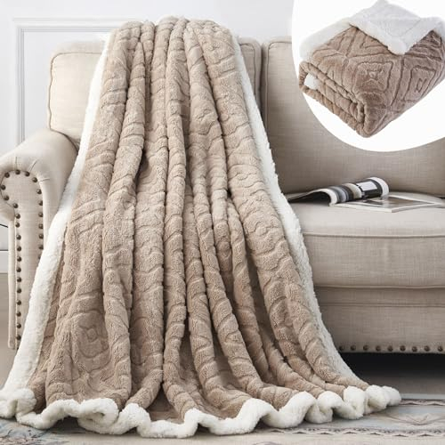 EAQ Sherpa Fleece Throw Blanket Fleece Blanket for Adults, Soft Thick Tleece Throw Blanket Fluffy Blanket Throw for Sofa, Bed and Couch (BEIGE, 130x150cm)