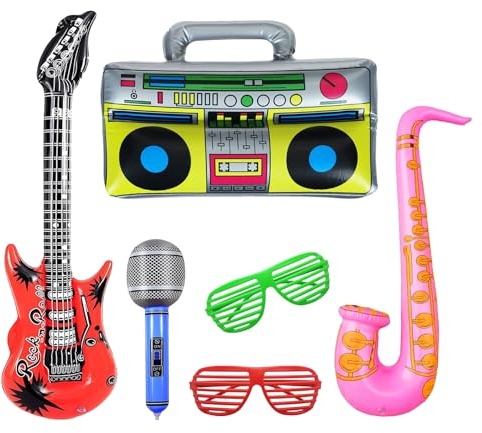 Gonfiabili Musicali, 6 Pezzi Strumenti Musicali Gonfiabili, Strumenti Giocattolo Gonfiabile, Gonfiabile Chitarra Radio Microfono Sassofono, per Carnevale Compleanno Ragazzi Ragazze