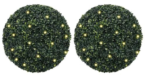 vidaXL Bolas de boj Artificial con Luces LED 2 Unidades 52 cm, topiario de Bolas Artificiales, topiario de boj Artificial, Bola de boj Falsa