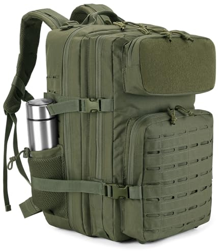 HUNTVP Militär Rucksack Herren 45L Taktischer Rucksack Groß Molle Wanderrucksack Sportrucksack Bundeswehr Tactical Backpack Wasserdicht Daypack für Sport Reise Trekking Camping Outdoor, Grün