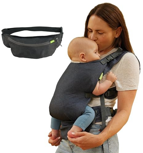Infantino Fold & Go Porte-bébé 2-en-1, Compact et Léger, Réglable, pour Bébés de 5,5 à 18 kg, Gris