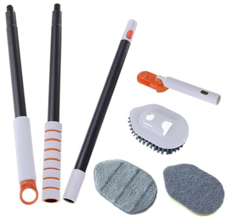 SOESFOUFU 1set Tile Tub Window Cleaning Scrubber Extendable Handle Sturdy Bristles Cordless Bathroom Floor Brush Easy Storage