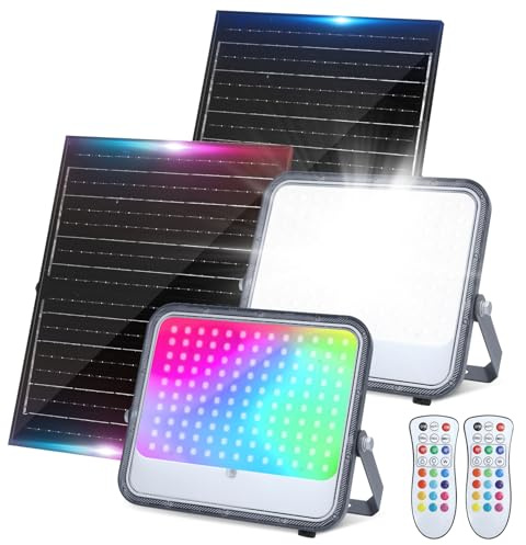 Aigostar Focos LED Exterior Solares RGBW 200W, Control Remoto, 2 pcs