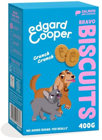 Edgard Cooper Premios para Perros, (Salmón & Pollo, 1 x 400g), Galletas para Premiar, Sin Cereales, Rico en proteína y Carne Fresca, Llena de aminoácidos Esenciales para un estómago Sano