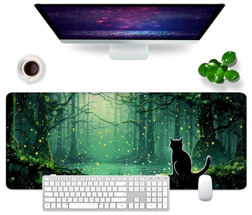 Schreibtischunterlage xl Mauspad 80x30 cm Groß Gaming Mousepad PC Professionelle Gamer Mauspad Schreibtisch Zubehör Bürodekoration (Katze und Wald)