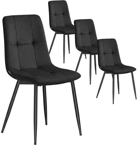 VASAGLE Chaises de Salle à Manger en Velours, Rembourrées, Lot de 4 | Chaises de Cuisine avec Pieds Réglables, Supporte 120 kg Chacune, Pour Salon, Noir d'encre, Collection TYRA, KDC080BH01