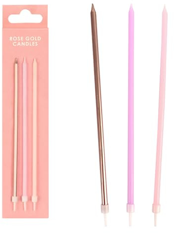 Talking Tables 12 x Rose Gold, Pink & Purple Birthday Candles with Holders, 18 cm Tall Cake Decorations for Birthday, Wedding, Anniversary