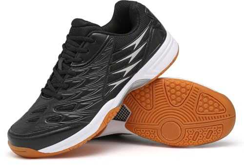 Wizeny Zapatos de Tenis Hombre Zapatos de Squash Cómodas Zapatillas de Tenis de Mesa Ligeros Zapatillas de Voleibol Interior Transpirables,Negro,44 EU