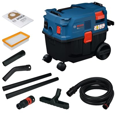 Bosch PRO Aspiratore a umido/a secco a filo GAS12-25LS (tubi di prolunga in plastica, filtro pieghettato piatto, tubo di aspirazione da 3,5 m, 3x bocchetta, borsa in tessuto, adattatore universale)