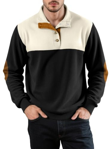 Herr Colour Block Henley skjorta ribbad långärmad tröja lapp topp | Herr Colour Block Henley skjorta ribbad långärmad pullover för smart vardaglig distinkt utseende