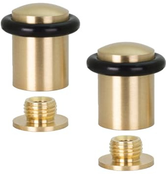 EVI Herrajes | Pack con 2 Fermaporte| Ø20 x 29 mm |Ottone Opaco con Gomma Nera di Silicone Naturale | Compresi utensile, vite + tassello di fissaggio| I-108