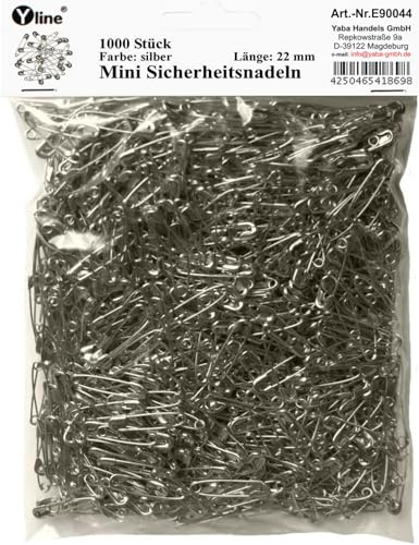 1000 mini spille da balia piccole, argentate, circa 22 mm, aghi di sicurezza, E90044