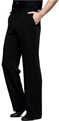 YILINFEIER Men Professional Pure Black Straight Pocket and Belt Latin Modern Square Practice Dance Pants (Size 34, Black)