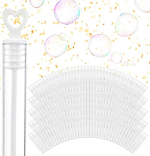 Wedding Bubbles Bulk - White Heart Top Wands (100 Count) Individual Mini Bubble Wand Favors for Weddings, Celebration Party Favor for Guests - Stock Your Home