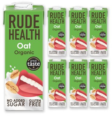 Rude Health 6 x 1 Litre Organic Oat Dairy-Alt Milk, 100% Natural Organic Drink, Lactose Free, Dairy Free & Gluten-Free, No Added Sugar, Award-Winning, Healthy & Vegan, 100% Recyclable Packaging