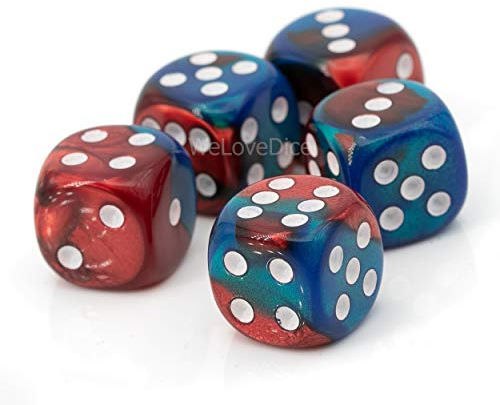 WeLoveBeads W6 Würfel rot blau/weiß - Made in Germany! - 5Stk