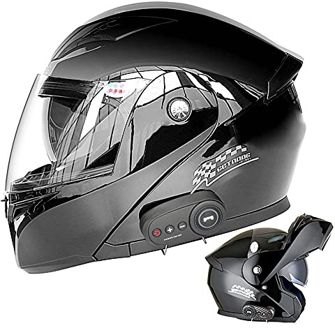 BDTOT Motorcycle Helmet Flip Up Bluetooth Anti-Fog Double Visor Full Face Flip Up Motorbike Locomotive Helmet Built-in Speaker Headset Microphone for Automatic Answering DOT/ECE Approved