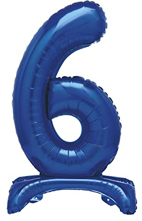 Unique Blue Standing Number 6 Foil Balloon 30, Packaged