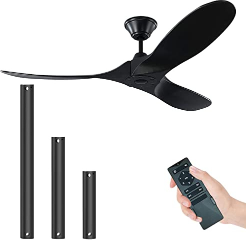 Holz Großer Deckenventilator im Freien, 177cm Schwarz Deckenventilator FüR Den Innen- Und AußEn deckenventilator Ohne Beleuchtung, 1/4/8 Zeitbestimmung, Sommer Winter Modus,für Terrasse/Veranda