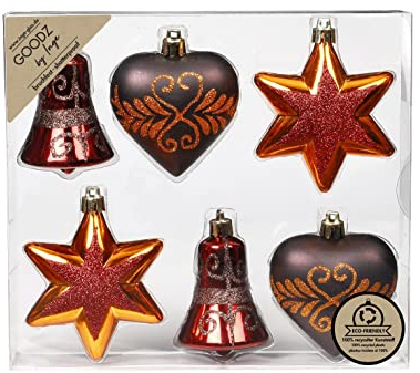 Inge-glas Weihnachtskugeln Formen dekoriert Kugeln Kunststoff 9cm 6er Set braun Flame Mix