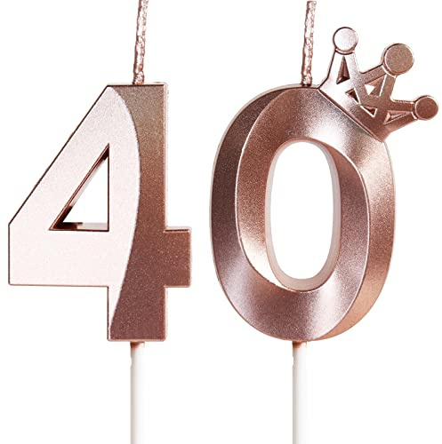 Vela de cumpleaños Con corona, número 40-2.36 pulgadas, color oro rosa, 2 unidad, Velas Cumpleaños Divertidas, Velas de Pastel Cumpleaños, Velas Doradas para Cumpleaños, Aniversario, Fiesta Temática