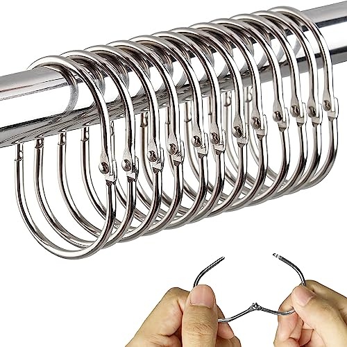 12 Stück Duschvorhanghaken, rostfreie Metall-Duschvorhang-Aufhängeringe, ovale Vorhanghaken, Duschvorhang-Zubehör, für Badezimmer-Duschvorhang, Vorhang (Silber)