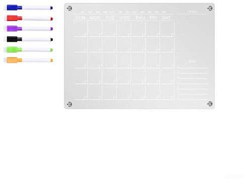 Magnetisk kalender i akryl, kylskåpsmagnet månadsvis och veckokalender med 6 pennor, genomskinliga akrylkalenderpaneler för plantillverkning - för A4