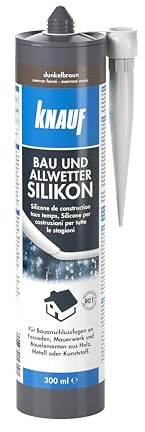 Knauf Bau & Allwetter Silikon zum Abdichten von Fugen im Innen- und Außen-Bereich – Allwetter-Silicon, Dicht-Masse für Fenster, Türen und Fassaden, 300-ml, dunkelbraun