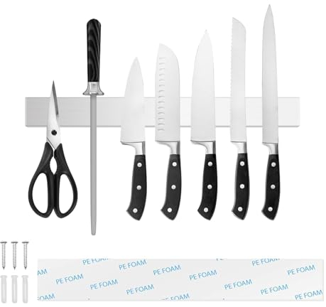 Tysonir Tira magnética de almacenamiento de cuchillos de acero inoxidable de 20 pulgadas, imán de bloque de barra de cuchillos, estante magnético fuerte y seguro para utensilios de cocina de metal,