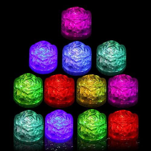 Leuchtende Eiswürfel für Getränke, Wein, Whiskey, 12 Packungen, beleuchtete LED-Eiswürfel, mehrfarbig, blinkend, tauchfähig, für Flüssigkeitssensor, wasseraktiviert, für Party, Weihnachten,