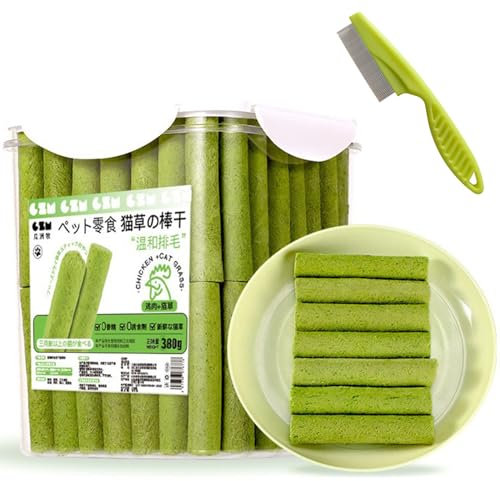Cat Grass Teething Stick, 60/80 Pcs Cat Grass Teething Stick Hairballs, Natural Grass Molar Rod for Cat Indoor, Cat Grass Sticks for Hairball Removal,CaDental Care, Increase Appetite (60Pcs)