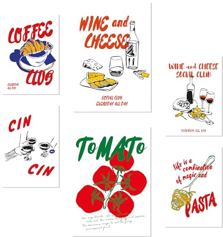 Nacnic-Set mit 6 Postern Illustrationen von Lebensmitteln und Gerichten im Pop-Art-Stil Designillustrationen zur Dekoration der Wände Ihres Zuhauses. Räume A3 & A4 Rahmenlos