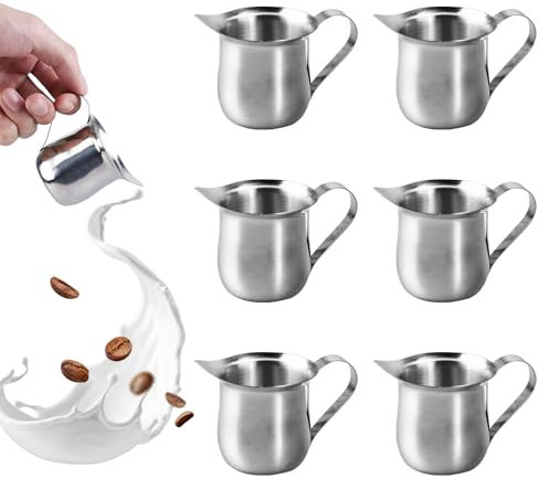 Lot de 6 pots à lait en acier inoxydable de 3 oz - Petit pot à lait à expresso - Pichet à mousse portable - Pour lait, expresso, cappuccino