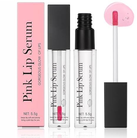2Pack Pink Lip Serum Plumper, Color Changing Lip Gloss, Pink Lip Serum Plump Gorgeous Glow of Lips, Glow Color Changing Lip Oil, Hydrating Lip Stain for Women