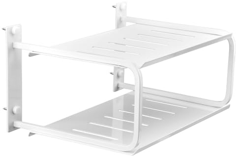 Tookie 2 Layers Projector Shelf, Wall Mount Double Floating Shelf Under TV Entertainment for Projector Router Camera TV, Router Shelf Storage Box Projector Holder Accessories(White)