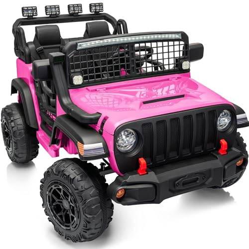 Outfunny 2 Seater Ride on Car Toy, 12V Electric Car for Kids 4-8 with Remote Control, Capacity 110 lb, LED Light - Pink