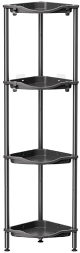 lifewit Etagere Douche sans Percage 4 Niveaux, Rangement Angle Salle de Bain en Plastique, Porte Savon, Meuble Salle de Bain pour Shampoing, gel Douche, Produits de Soins de la Peau, 34cm L, Noir