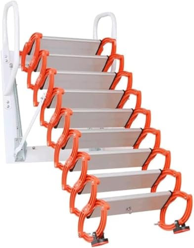 Échelle de grenier portable en métal avec il - Escalier pliable mural - Design manuel - Idéal pour grenier - Gain de place - Accès facile - Accessoires inclus