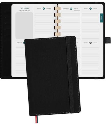 BEZEND Taschenkalender 2026 Klein [auf Deutsch] ca.A6 17 x 11 cm, Kalender 2026 Klein Ringbuch mit Softcover & Abnehmbares Papier, Terminplaner 1 Woche 2 Seite mit Kartenschlitz, Schwarz