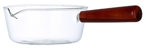 FELTECHELECTR Cazo de Vidrio Borosilicato para Leche con Mango de Madera Multifuncional para Cocina de Gas y Vitrocerámica para Calentar Leche Sopa y Preparar Ensaladas