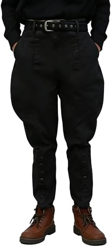 Vintage WWII Offizier US Baumwolle Reithose Militärstil Khaki Reithose mit Knopf Beinverschluss Historische Reproduktion Hose, Schwarz , 3XL