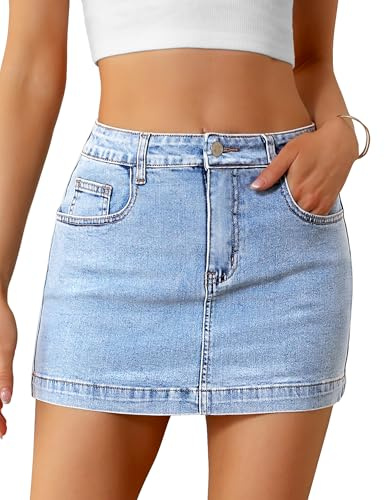 Fengbay Falda Vaquera Mujer, Mini Falda de Tiro Alto, Skort de Mezclilla elástica y Ajustada con Bolsillos, Estilo Casual y cómodo