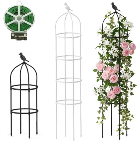 Obelisco per Piante Rampicanti in Metallo Antiruggine, Supporto Piante Rampicanti da Giardino Esterno, Traliccio Alto Fiori Rose Pomodori Verdure Ortaggi(White,W 36cm x H 125cm)