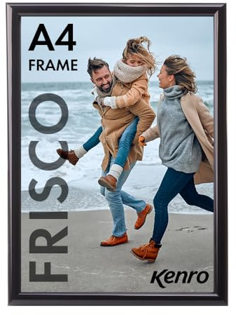 Kenro Frisco Plastic Picture Frames (Box of 1) - A4 / 21.0x29.7cm Freestanding or Wall Hanging Stylish Photo Frame with Glass Front - Black