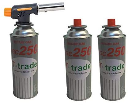 Soplete mini quemador, linterna soldadora de gas, llama oxídrca + 3 cartuchos de gas de 250 g incluido